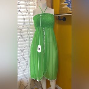Beach coverup ruched dress bright neon green super cute